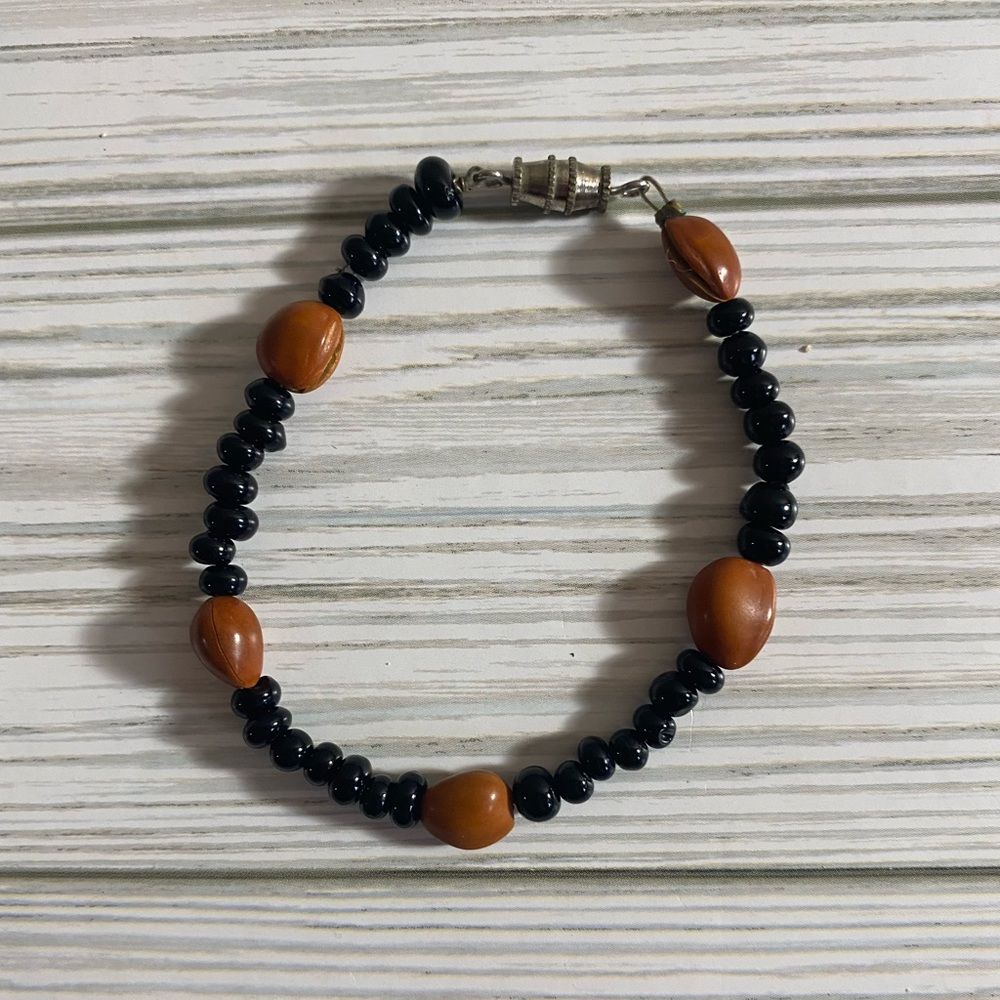 Handcrafted Black and Brown Beaded Bracelet